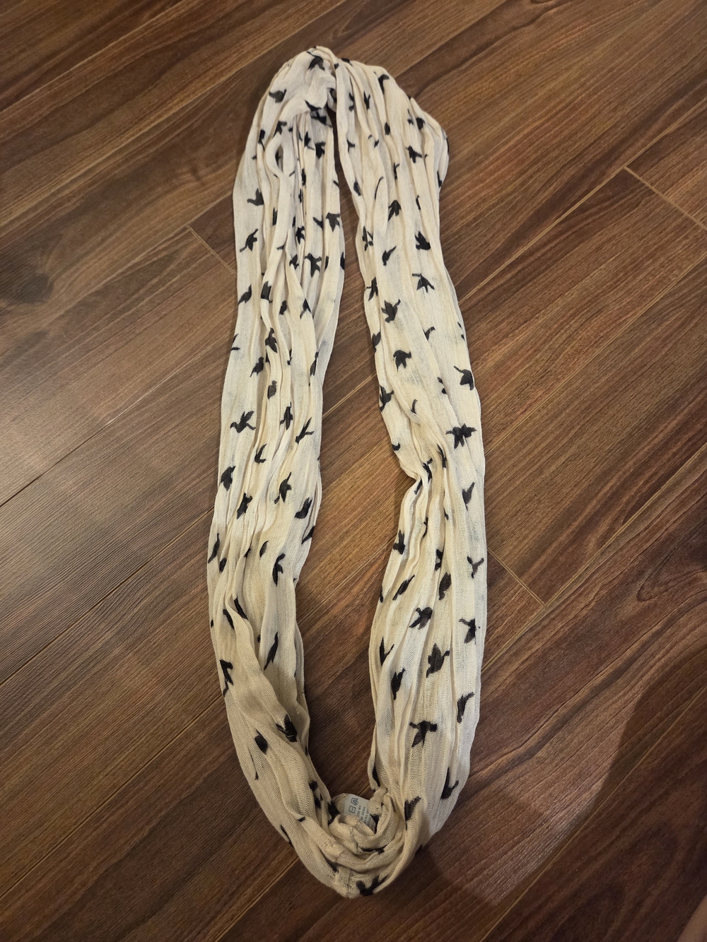 New Call It Spring Bird Print Infinity Scarf Cream Black Lightweight